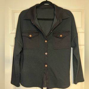 Women’s Shacket Black Buttons Cute Waffle Print Medium Cute Loungewear